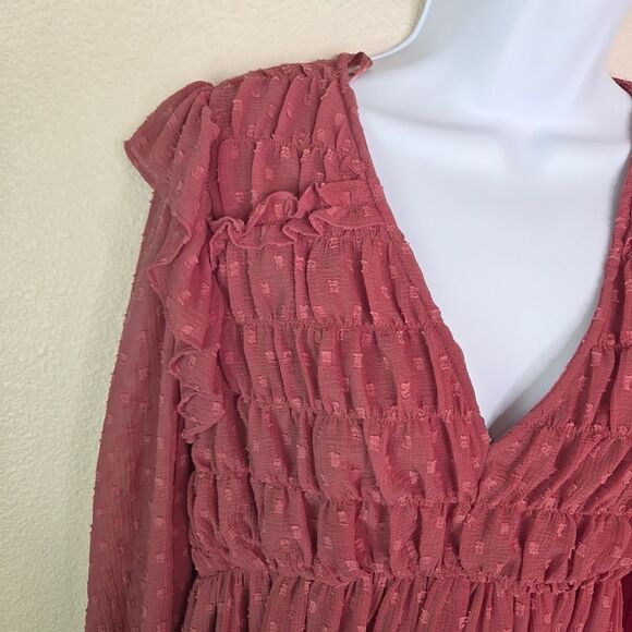 Zara Mauve Pink Long Sleeve Swiss Dot Mini Dress Size Medium - Picture 4 of 9